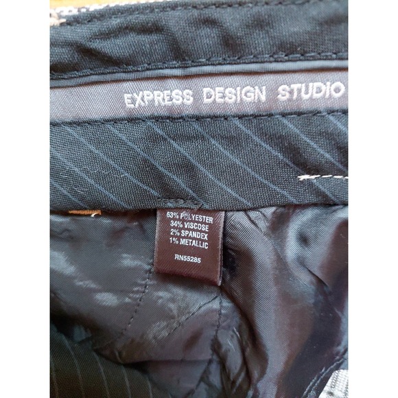 EXPRESS size 6 Brown Plaid Stretch EDITOR Wide Leg Flare Dress Pants Gold Thread - Picture 8 of 12